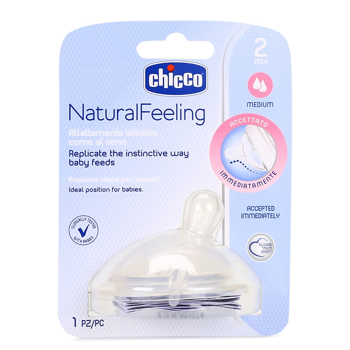 Chicco NaturalFeeling Medium Flow Silicone Feeding Teat 2m+ Bottle Nipple 1 Piece