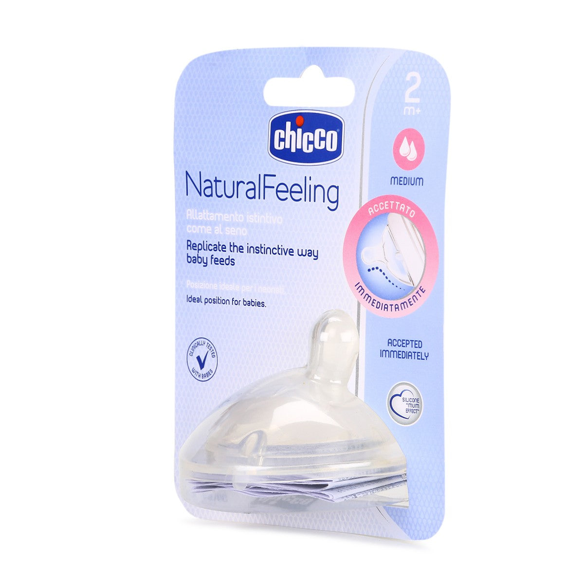 Chicco NaturalFeeling Medium Flow Silicone Feeding Teat 2m+ Bottle Nipple 1 Piece