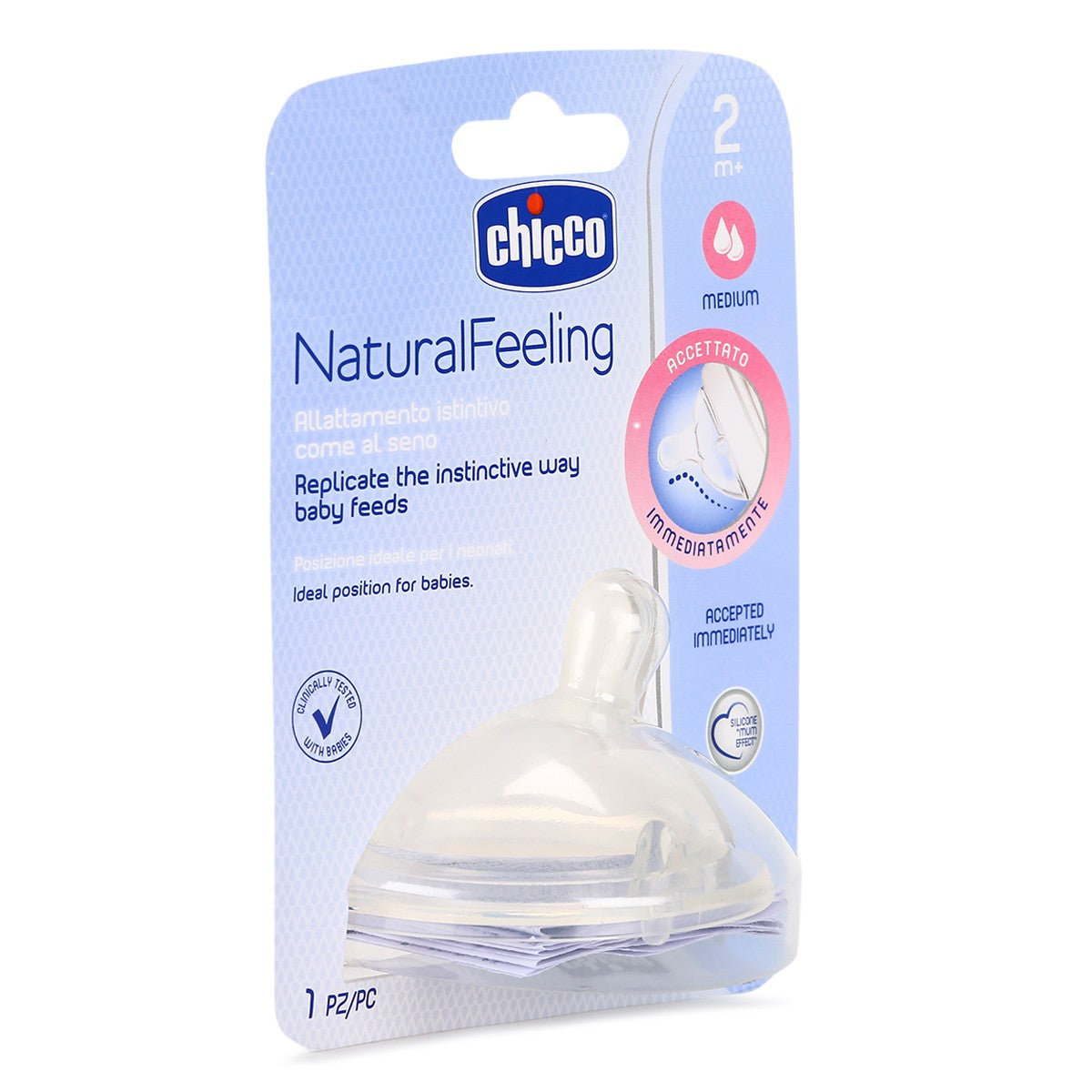 Chicco NaturalFeeling Medium Flow Silicone Feeding Teat 2m+ Bottle Nipple 1 Piece