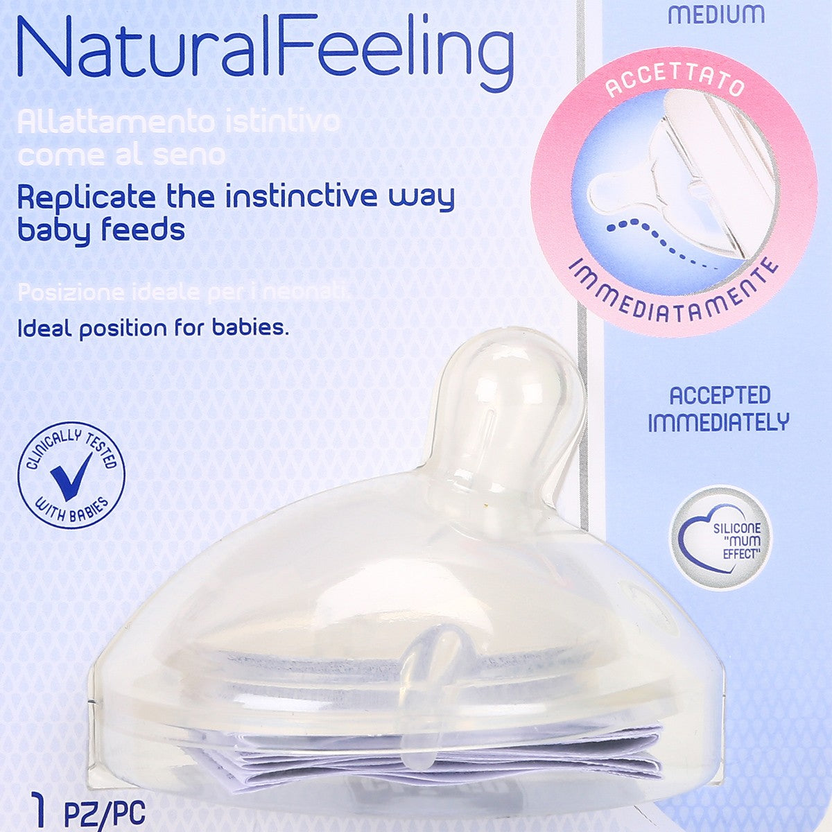 Chicco NaturalFeeling Medium Flow Silicone Feeding Teat 2m+ Bottle Nipple 1 Piece