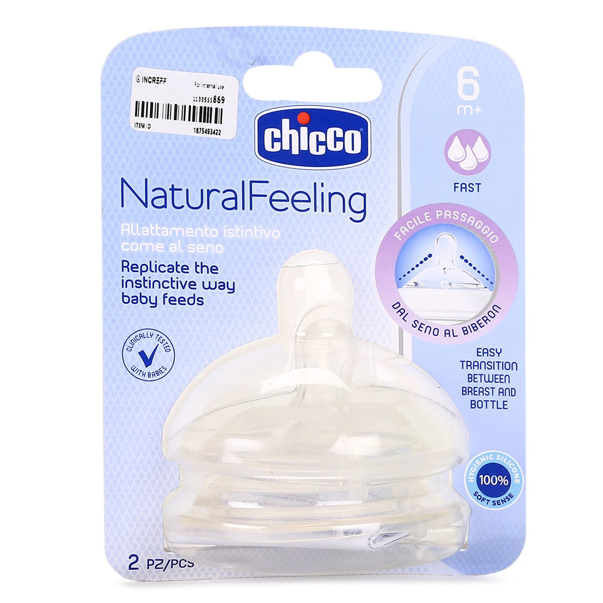 Chicco NaturalFeeling Medium Flow Silicone Feeding Teat 2m+ Bottle Nipple 1 Piece