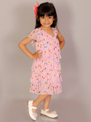 Lil Drama Girls Heart Print Layered One Shoulder Dress, Pink