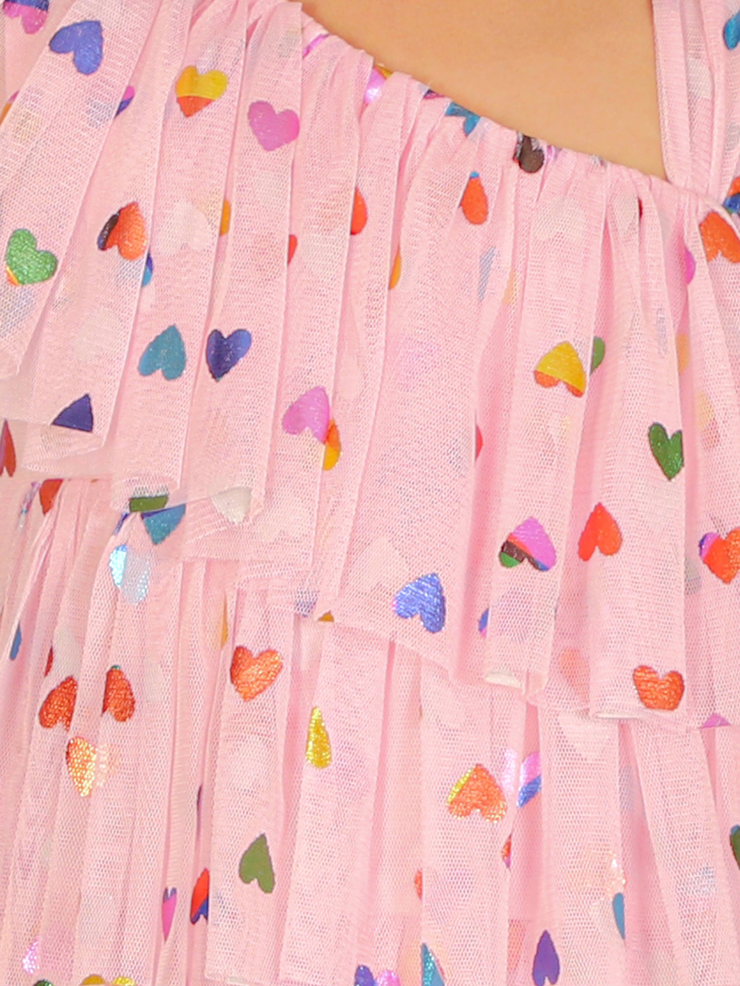 Lil Drama Girls Heart Print Layered One Shoulder Dress, Pink