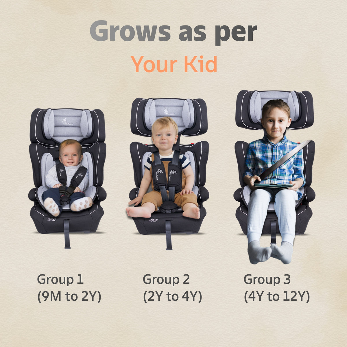 R for Rabbit Jumping Jack Grand Baby Car Seat Black Grey