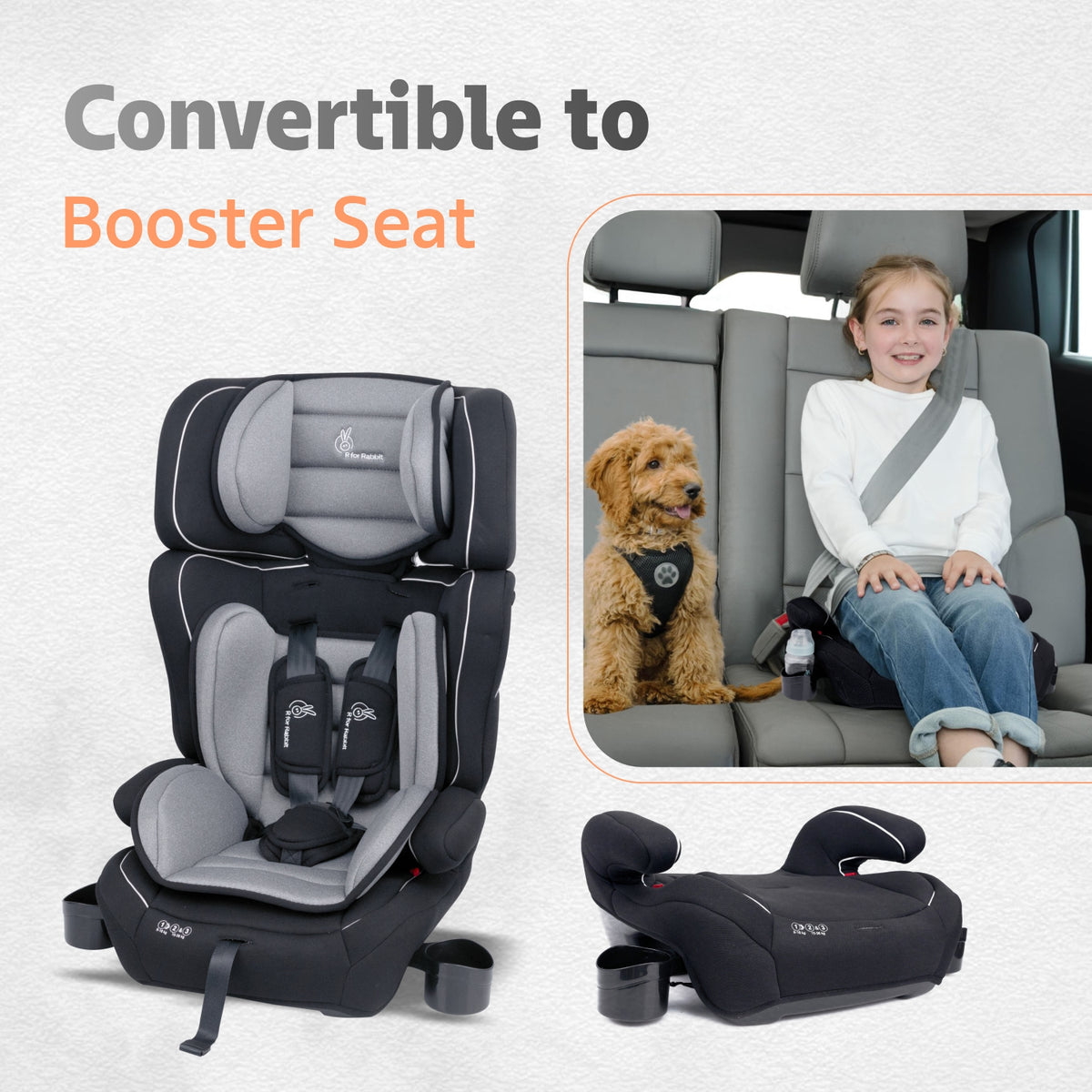 R for Rabbit Jumping Jack Grand Baby Car Seat Black Grey