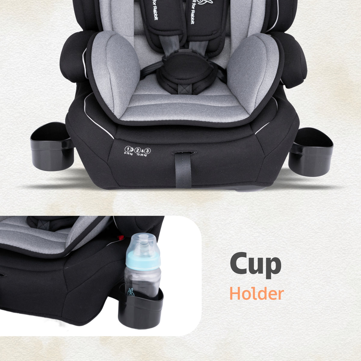 R for Rabbit Jumping Jack Grand Baby Car Seat Black Grey