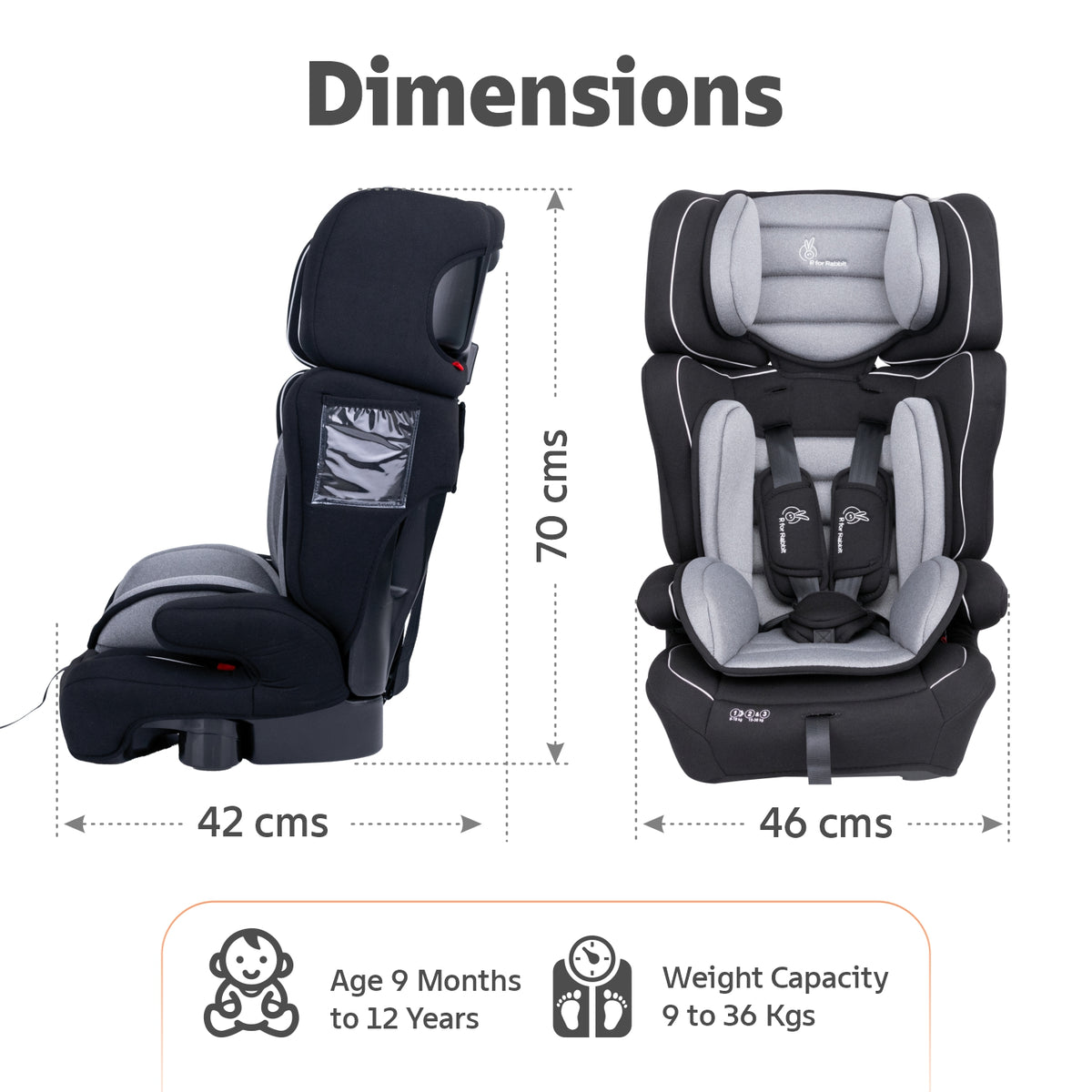 R for Rabbit Jumping Jack Grand Baby Car Seat Black Grey