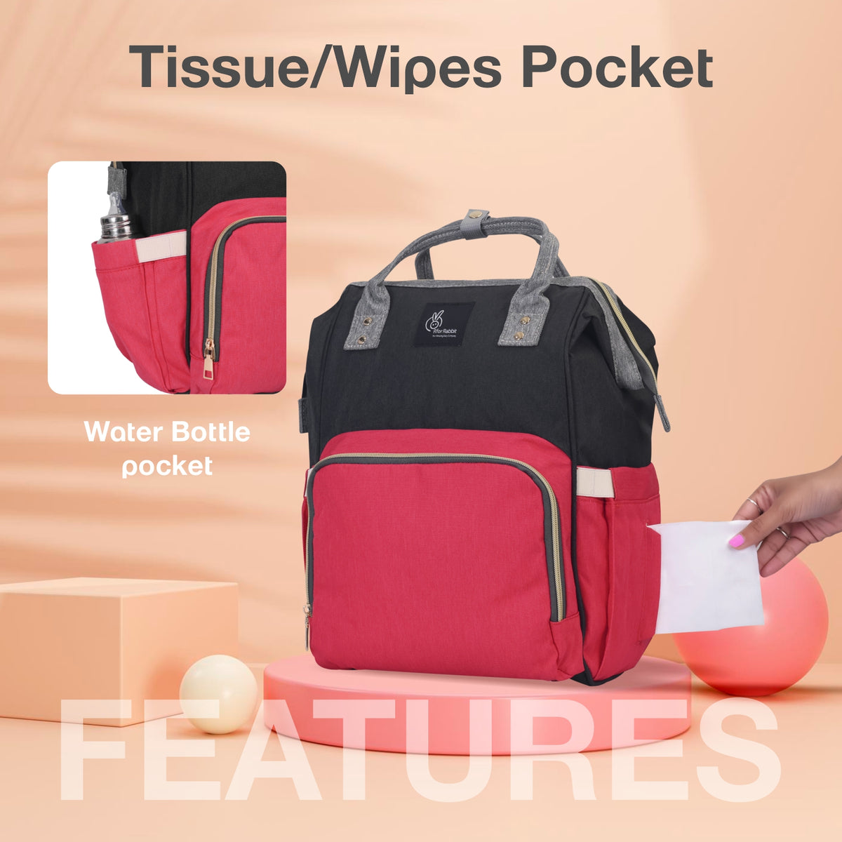 R for Rabbit Caramello Diaper Backpack Red Black