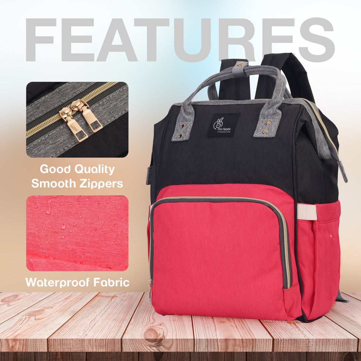R for Rabbit Caramello Diaper Backpack Red Black