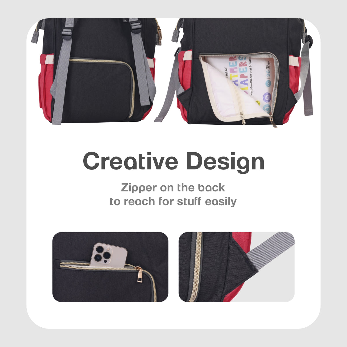 R for Rabbit Caramello Diaper Backpack Red Black