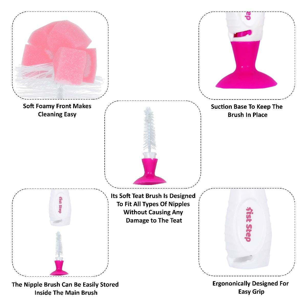 1st Step 2 in 1 Bottle & Nipple Cleaning Brush - Blue