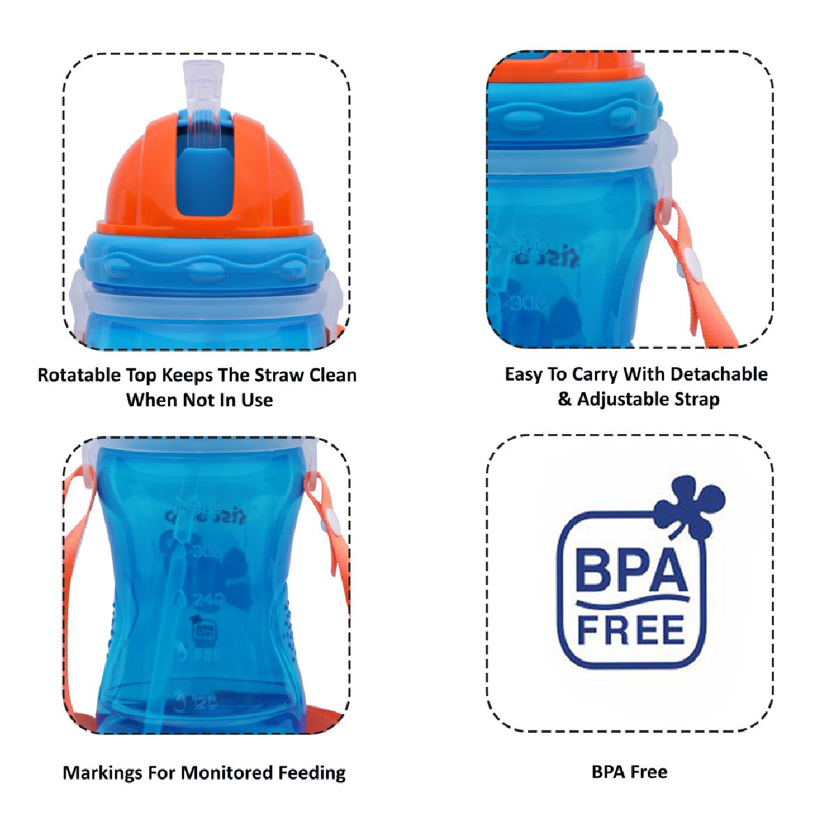 1st Step Soft Straw Baby Sipper Cup with Straps Blue - 360 ml