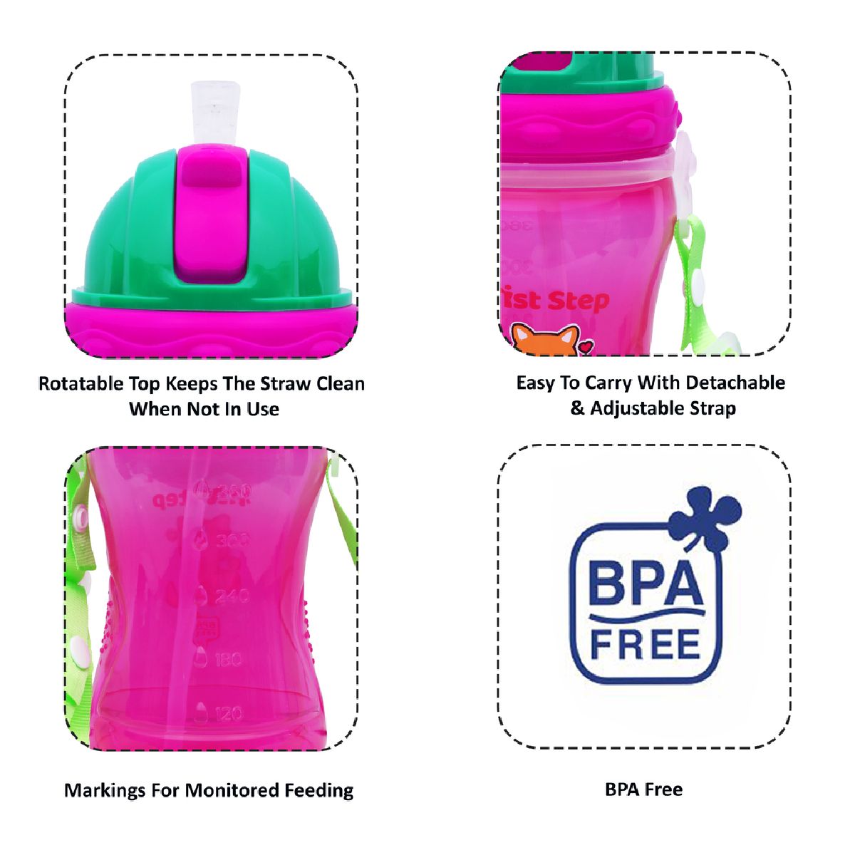 1st Step Baby Sipper Cup with Straps Pink - 360 ml