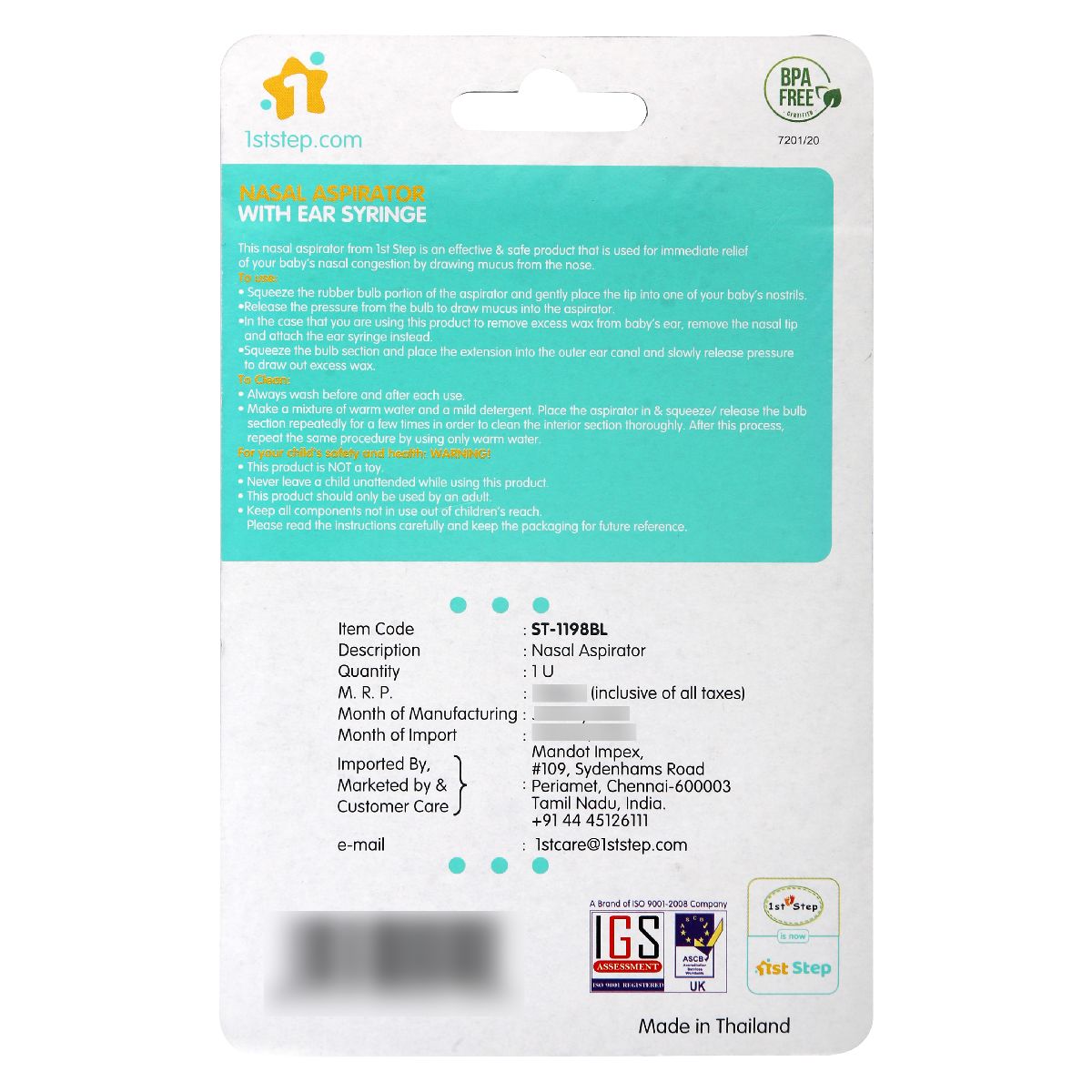 1st Step Nasal Aspirator With Ear Syringe