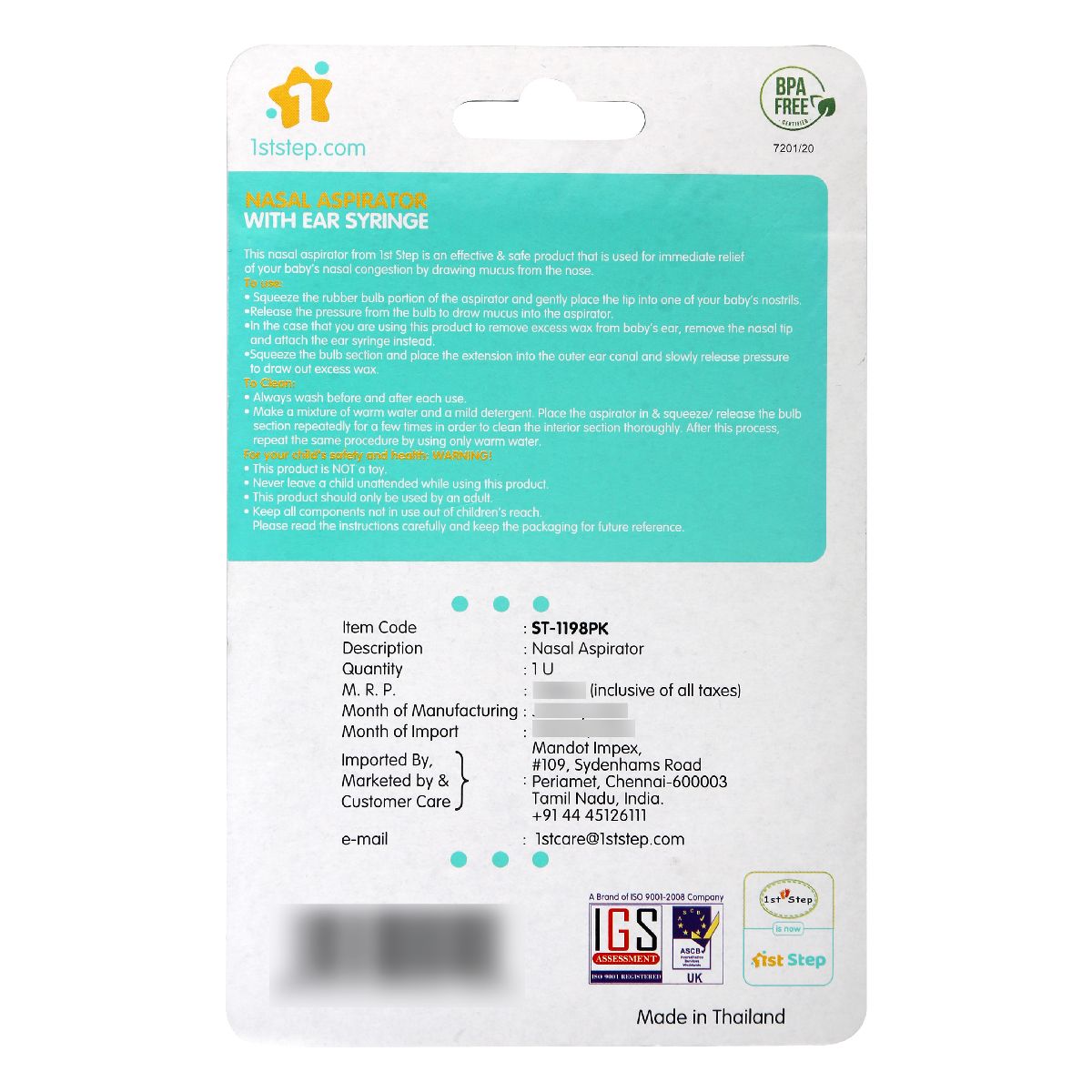 1st Step Nasal Aspirator With Ear Syringe