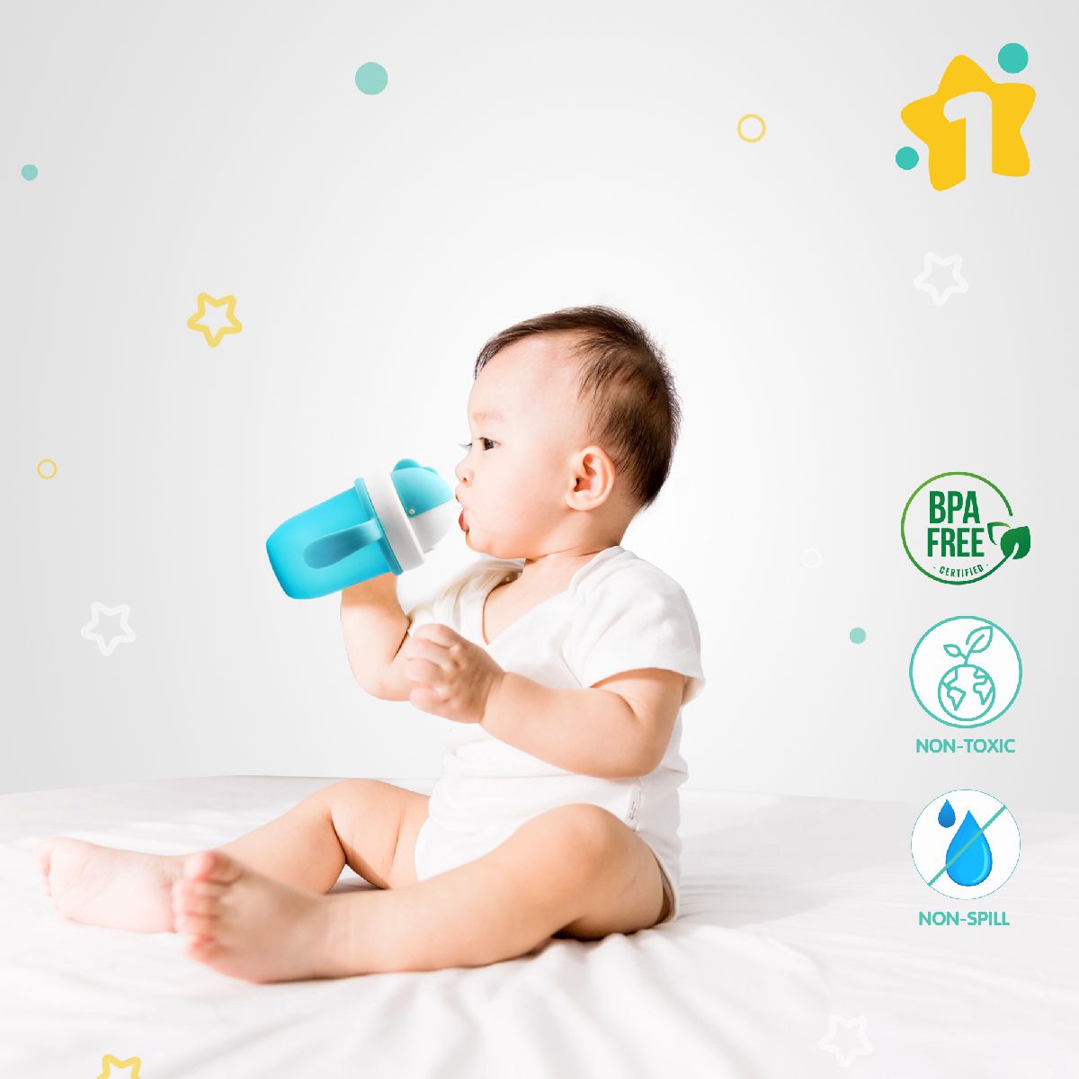 1st Step Soft Straw Sipper With Twin Handles Blue - 210 ml