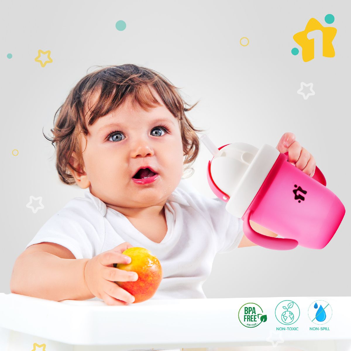 1st Step Soft Straw Sipper With Twin Handles Blue - 210 ml