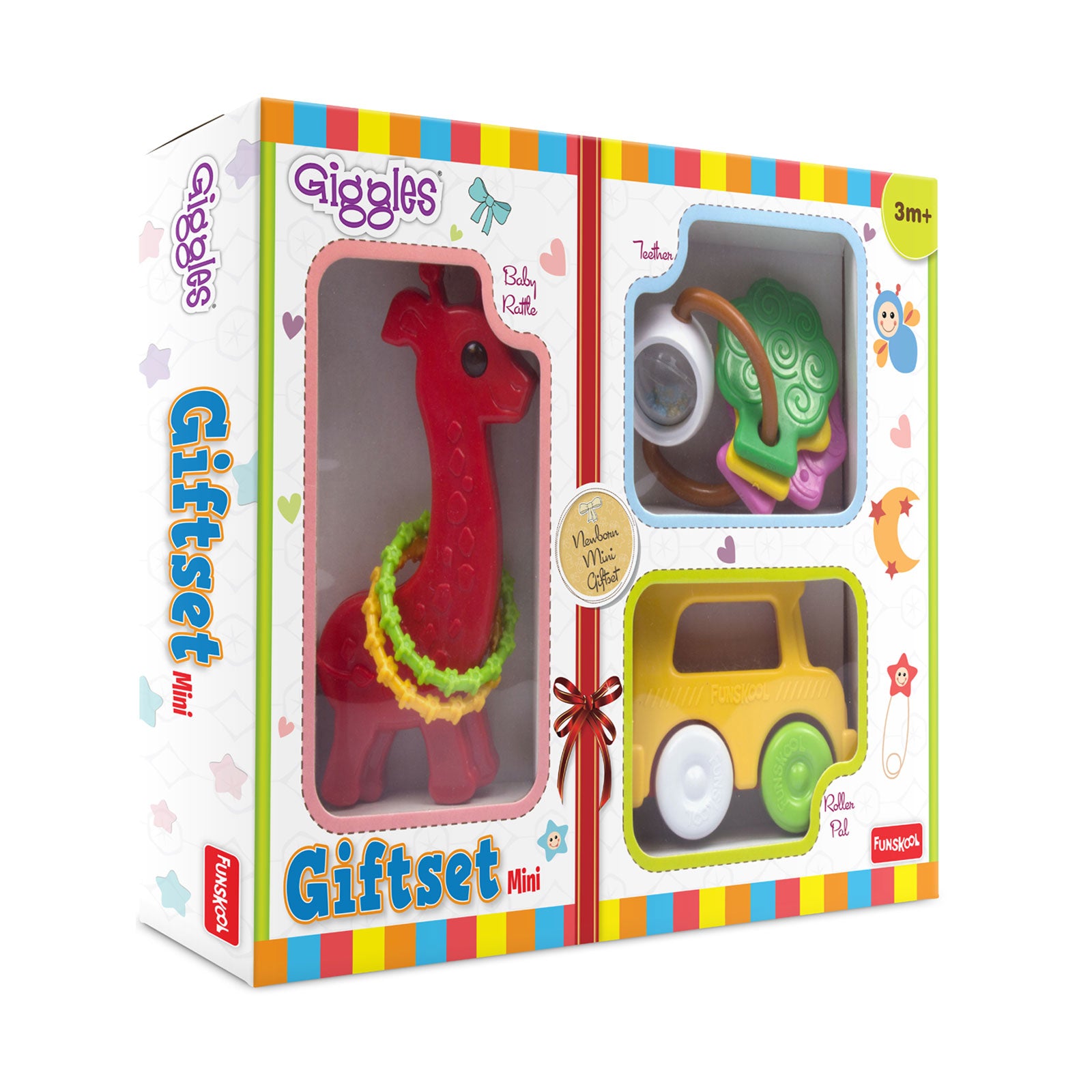 Giggles Mini Gift Set Baby Rattle, Teether & Roller Toy Combo for Infants