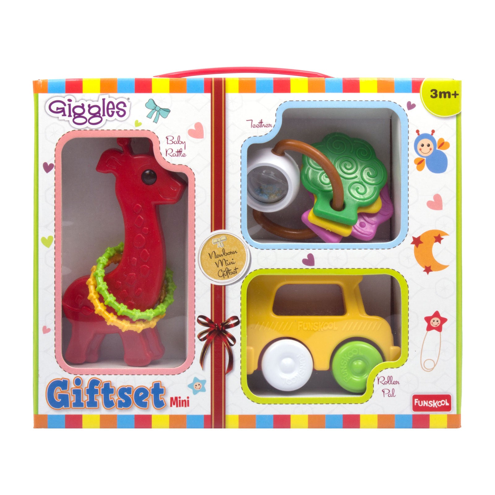 Giggles Mini Gift Set Baby Rattle, Teether & Roller Toy Combo for Infants