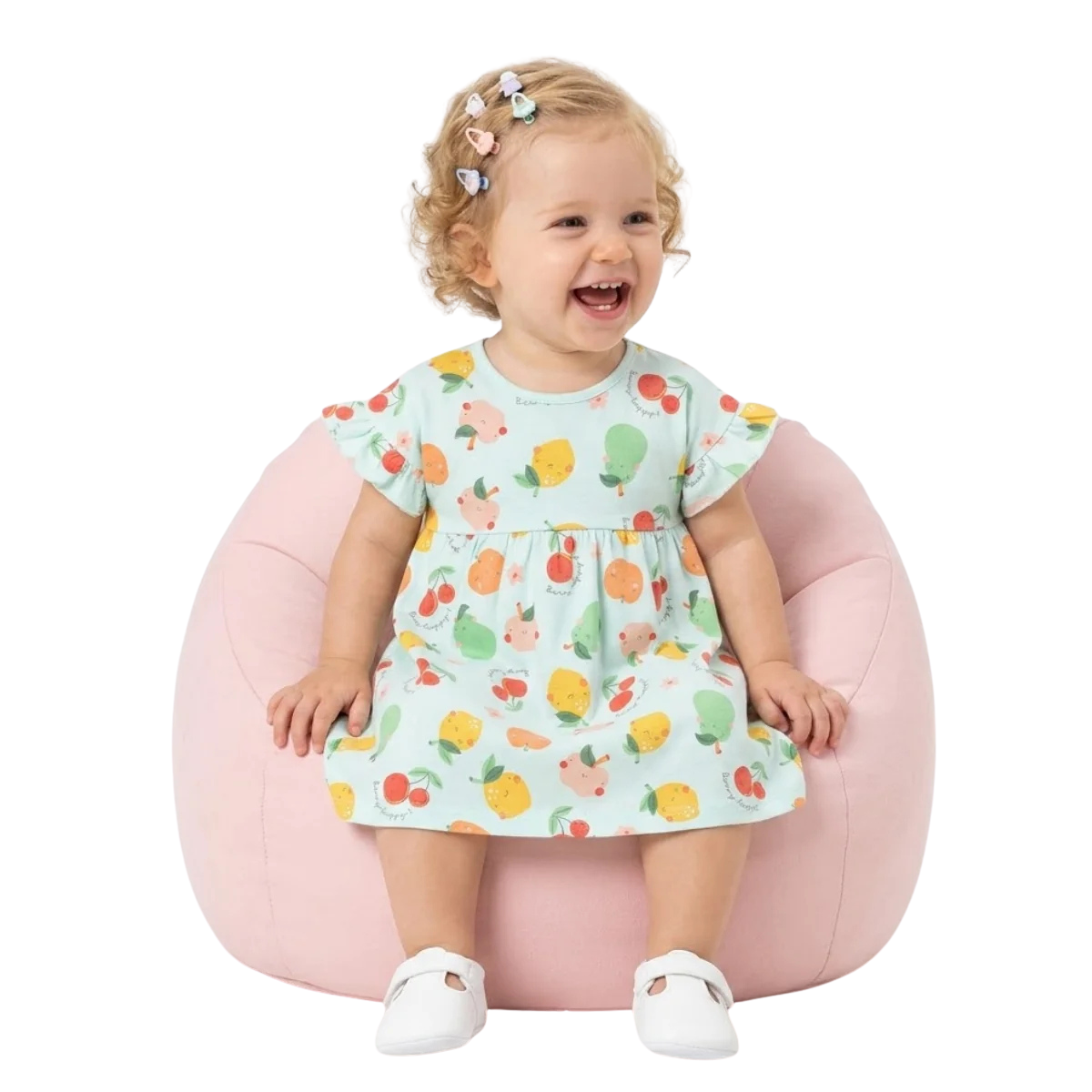Baby Girls Pack of 2 Cotton fruits Printed Knit Dresses, Blue & White
