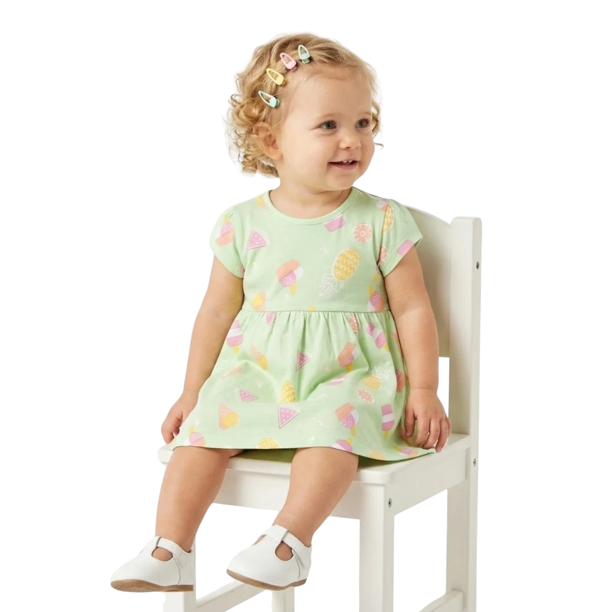 Baby Girls Pack of 2 cotton Printed Knit Dresses, Green and Pink