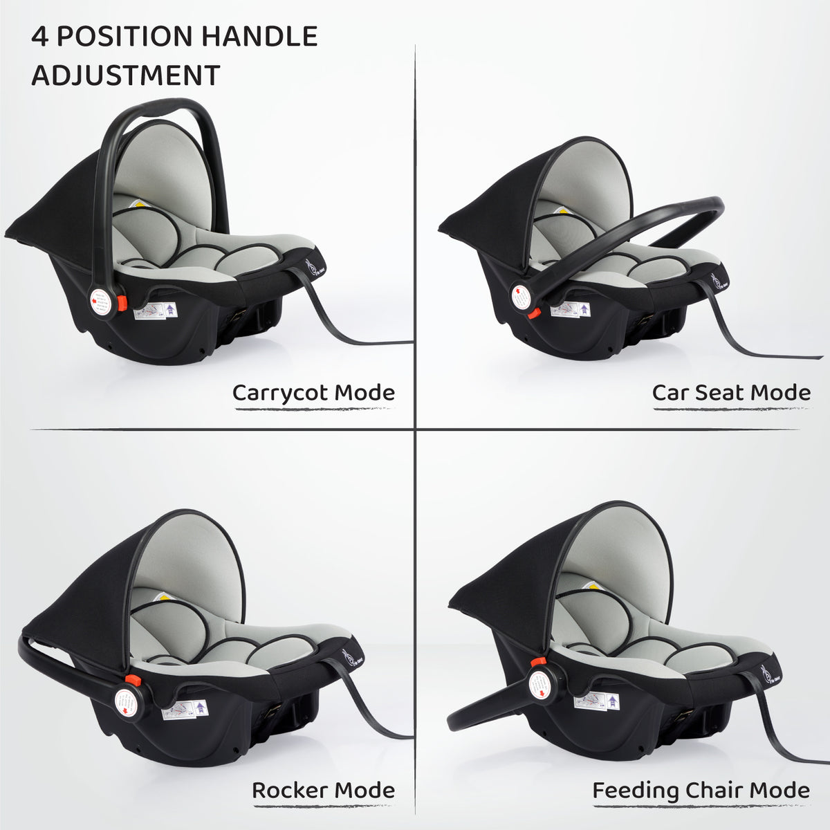 R for Rabbit Picaboo 4 in 1 Baby Carry Cot Black Grey