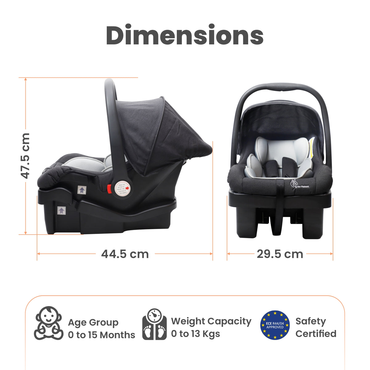 R for Rabbit Picaboo Grand 4 in 1 Carry Cot Black Grey
