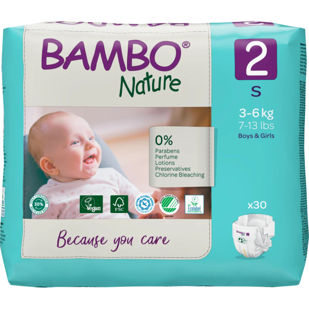 Bambo Nature Tape Diapers, Small Size - 30 Pieces