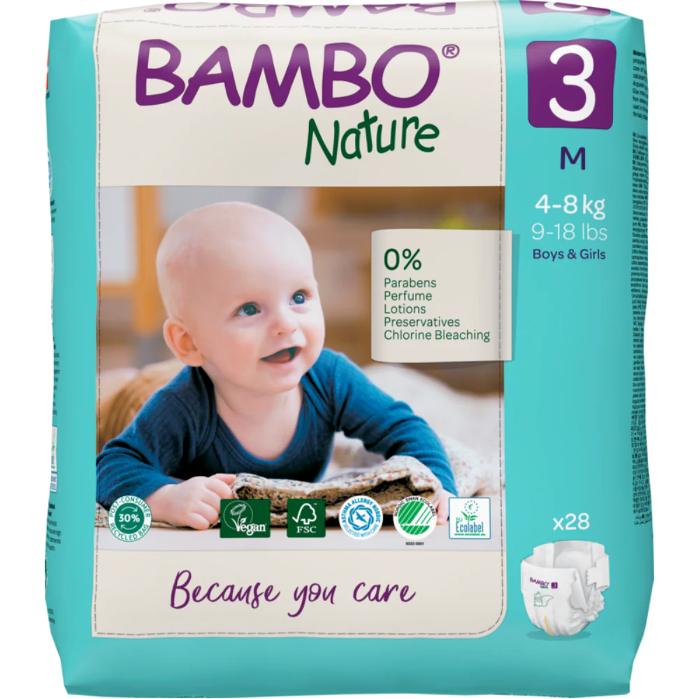 Bambo Nature Tape Diapers, Medium Size - 28 Pieces