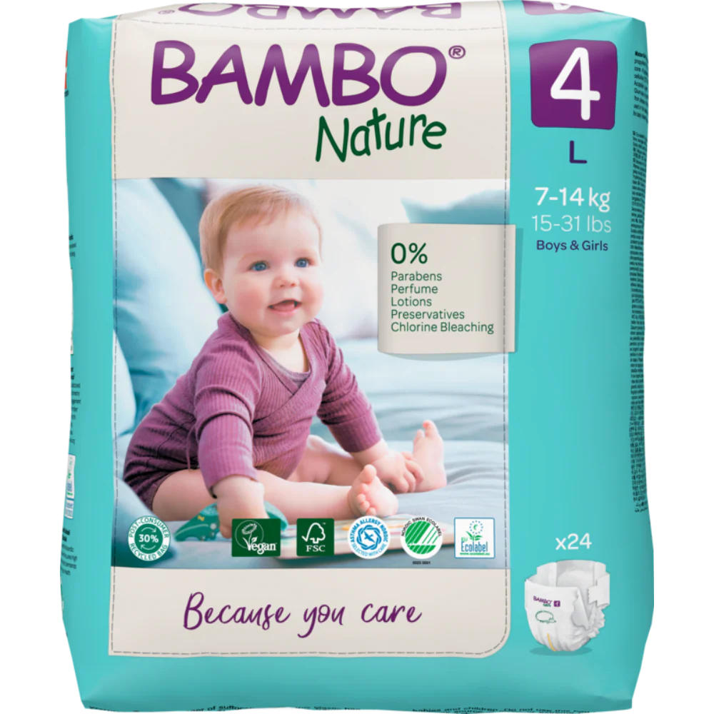 Bambo Nature Tape Diapers, Large Size - 24 Pieces
