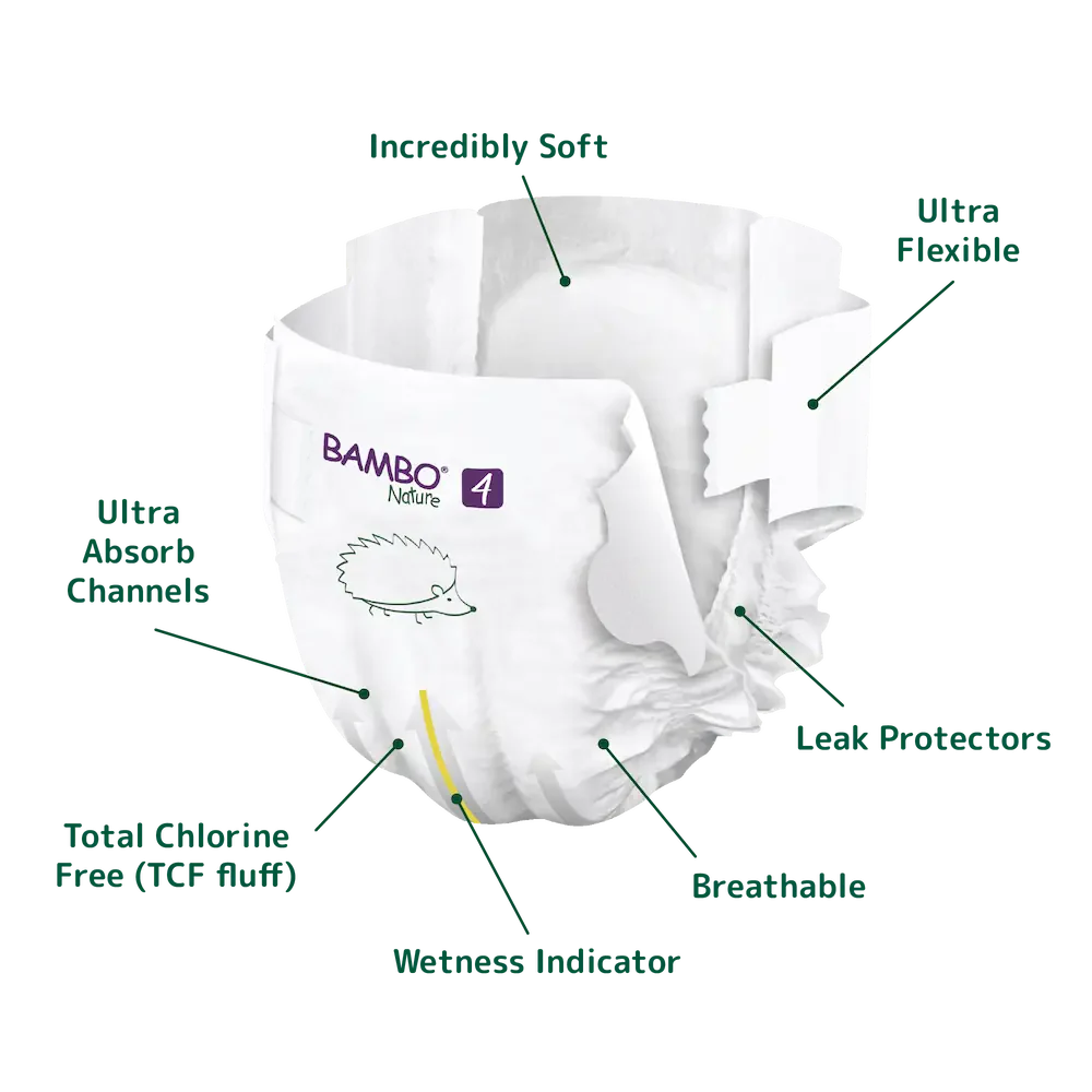 Bambo Nature Tape Diapers, Large Size - 24 Pieces