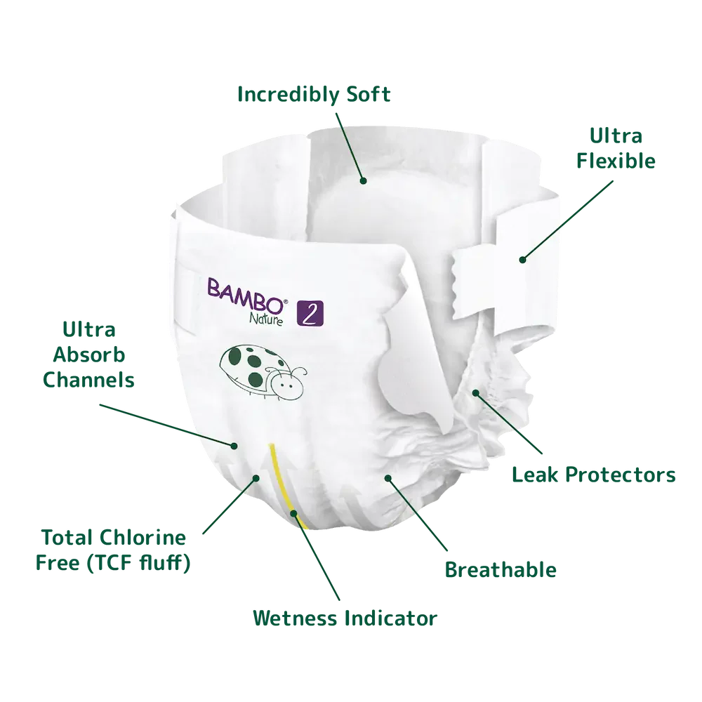 Bambo Nature Tape Diapers, Small Size - 30 Pieces