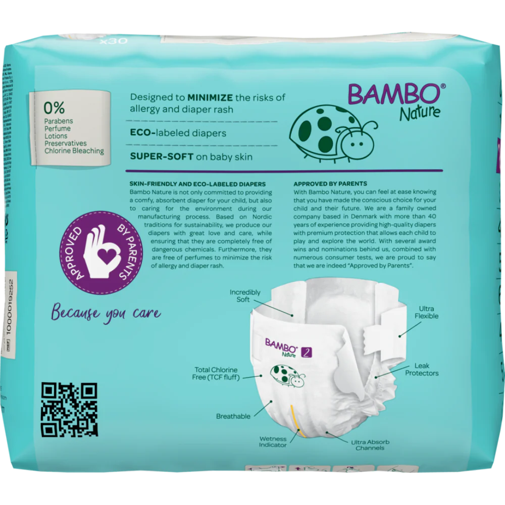 Bambo Nature Tape Diapers, Small Size - 30 Pieces