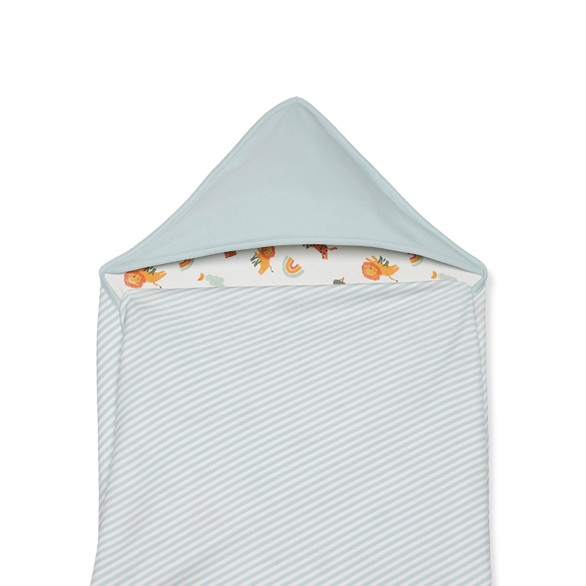 Baby Unisex White And Aqua Cotton Reversible Animal Printed Hooded Wrapper