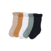 Baby Boys Beige Mustard White Sage Green And Navy Blue Cotton Blend Solid Socks Pack Of 5 Casual Wear