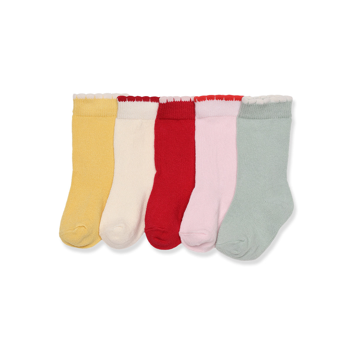 Baby Girls Yellow Off-White Red Pink And Sage Green Cotton Blend Solid Socks Pack Of 5 Casual Wear