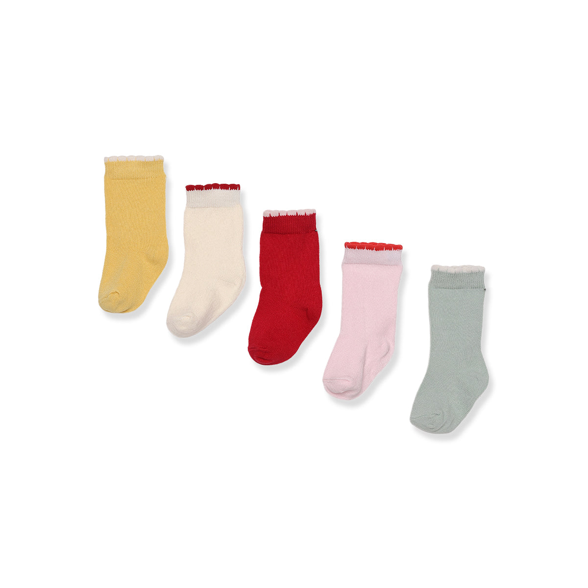 Baby Girls Yellow Off-White Red Pink And Sage Green Cotton Blend Solid Socks Pack Of 5 Casual Wear