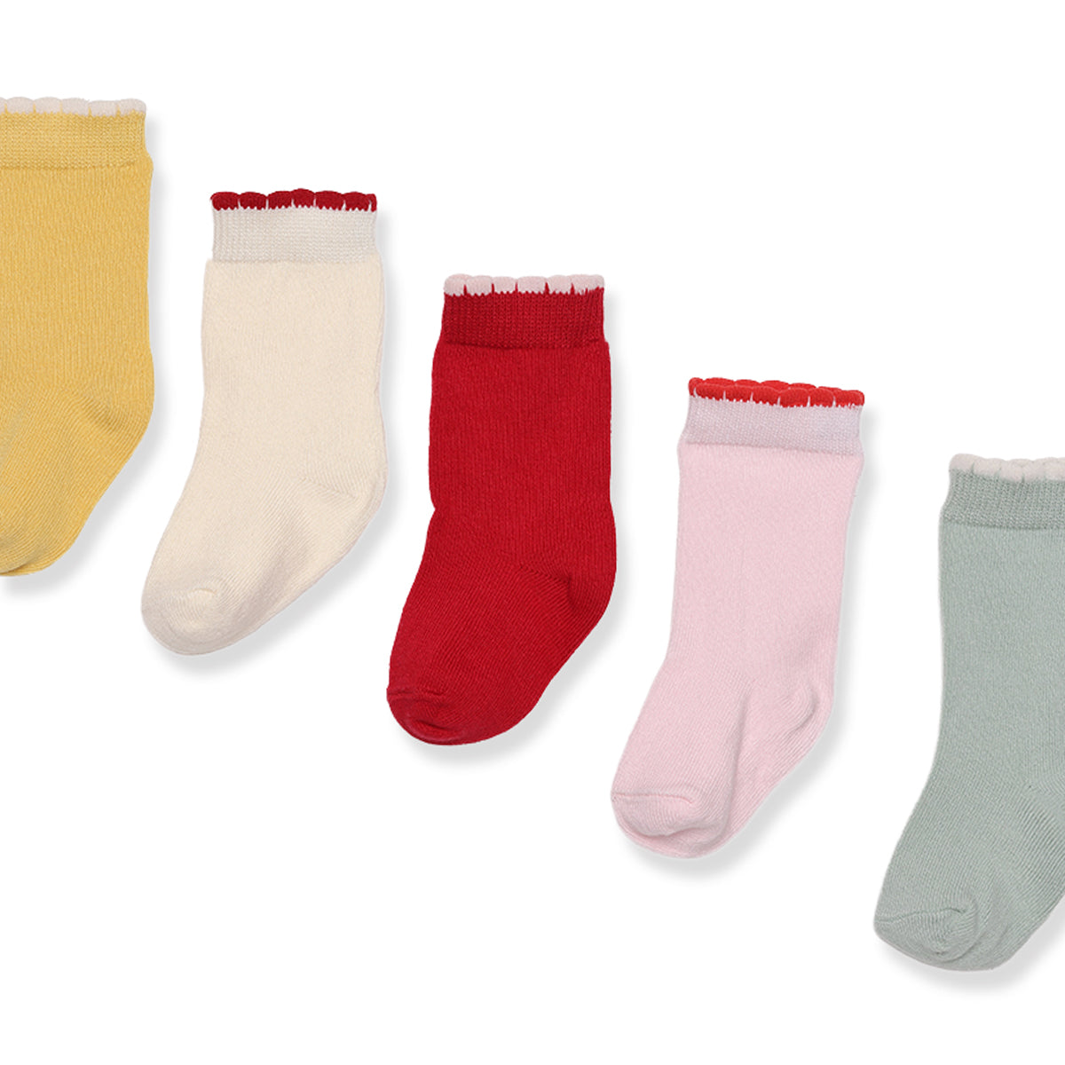 Baby Girls Yellow Off-White Red Pink And Sage Green Cotton Blend Solid Socks Pack Of 5 Casual Wear