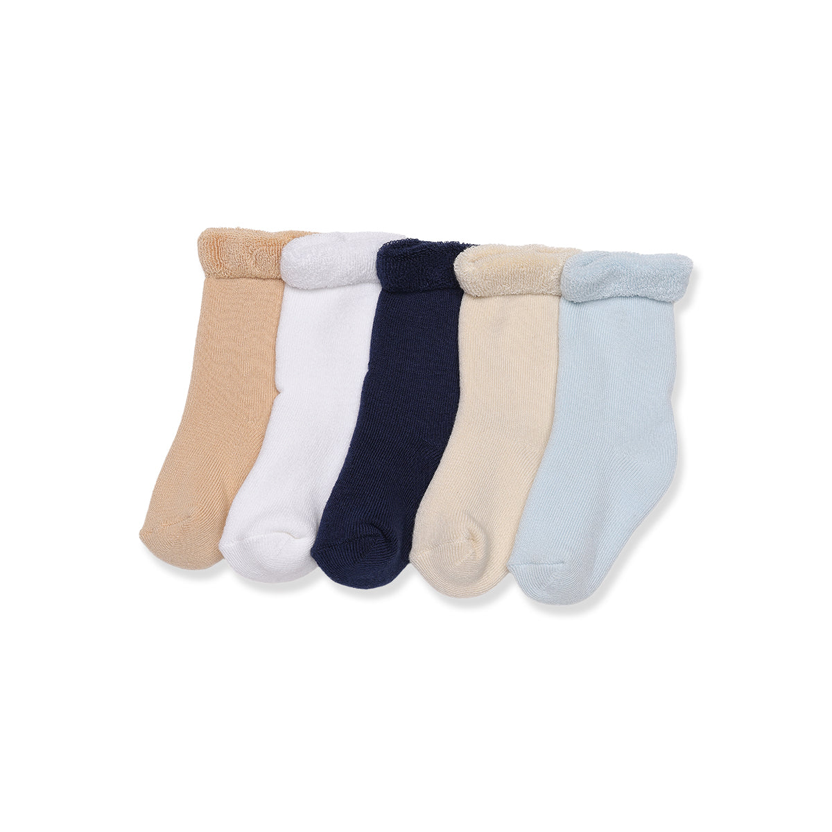 Baby Boys Beige White Navy Blue Cream And Light Blue Cotton Blend Solid Socks Pack Of 5 Casual Wear