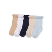 Baby Boys Beige White Navy Blue Cream And Light Blue Cotton Blend Solid Socks Pack Of 5 Casual Wear
