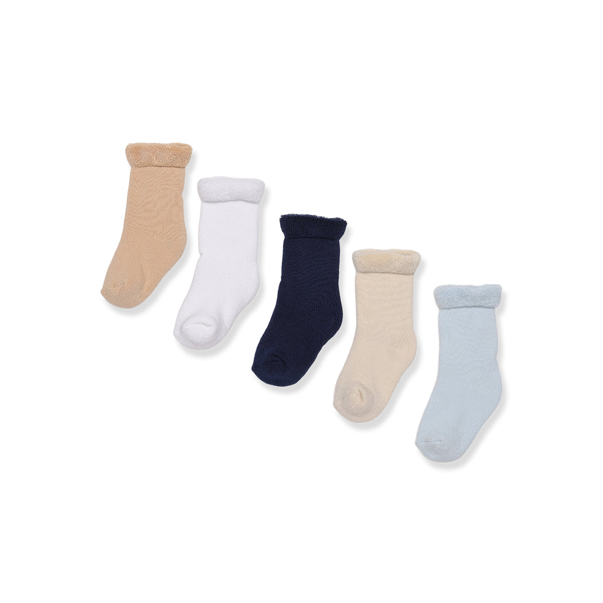 Baby Boys Beige White Navy Blue Cream And Light Blue Cotton Blend Solid Socks Pack Of 5 Casual Wear