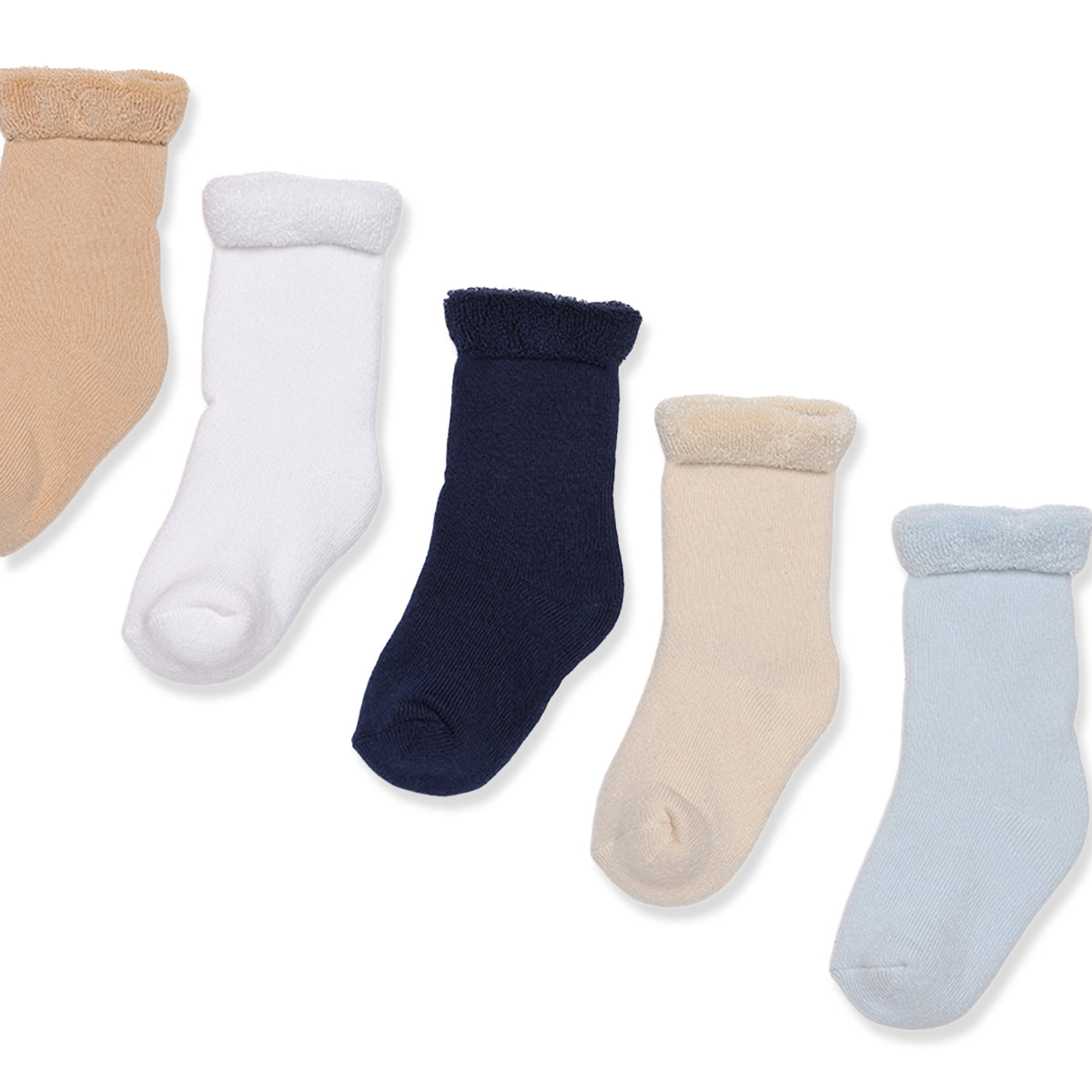 Baby Boys Beige White Navy Blue Cream And Light Blue Cotton Blend Solid Socks Pack Of 5 Casual Wear