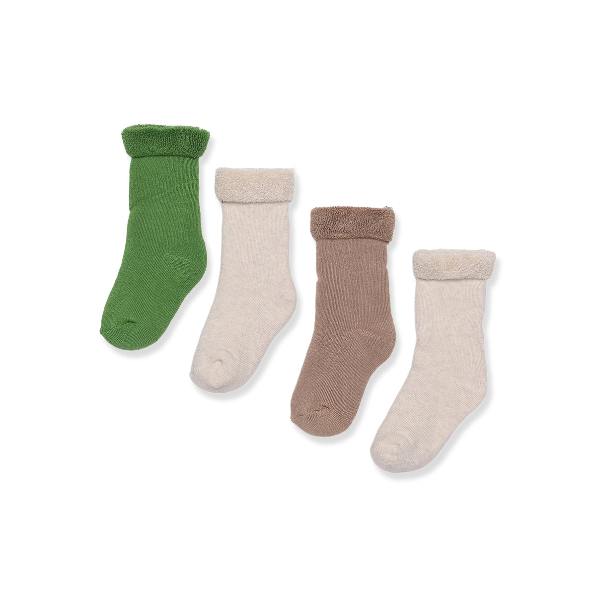 Baby Boys Green Cream And Taupe Cotton Blend Solid Socks Pack Of 4 Casual Wear