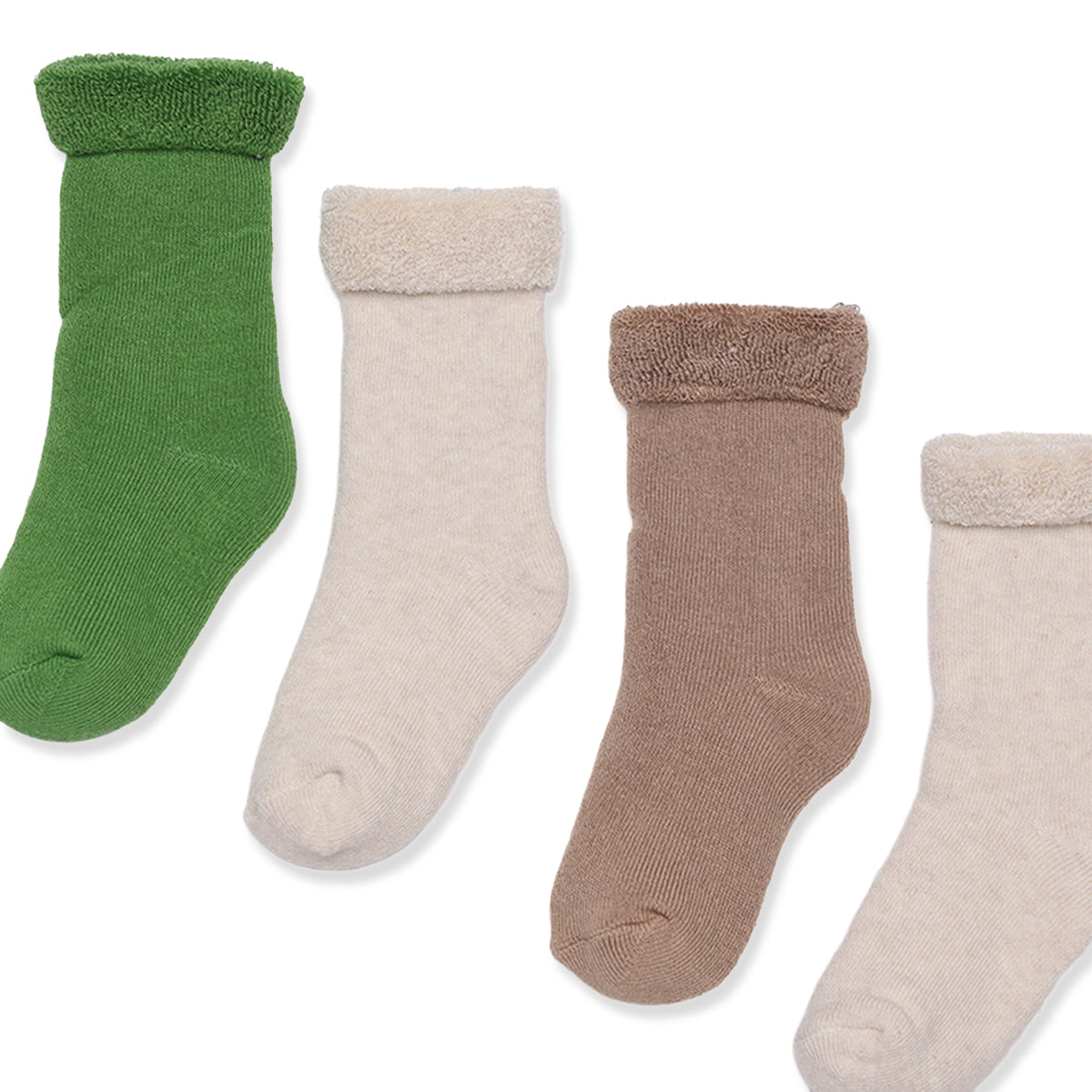 Baby Boys Green Cream And Taupe Cotton Blend Solid Socks Pack Of 4 Casual Wear