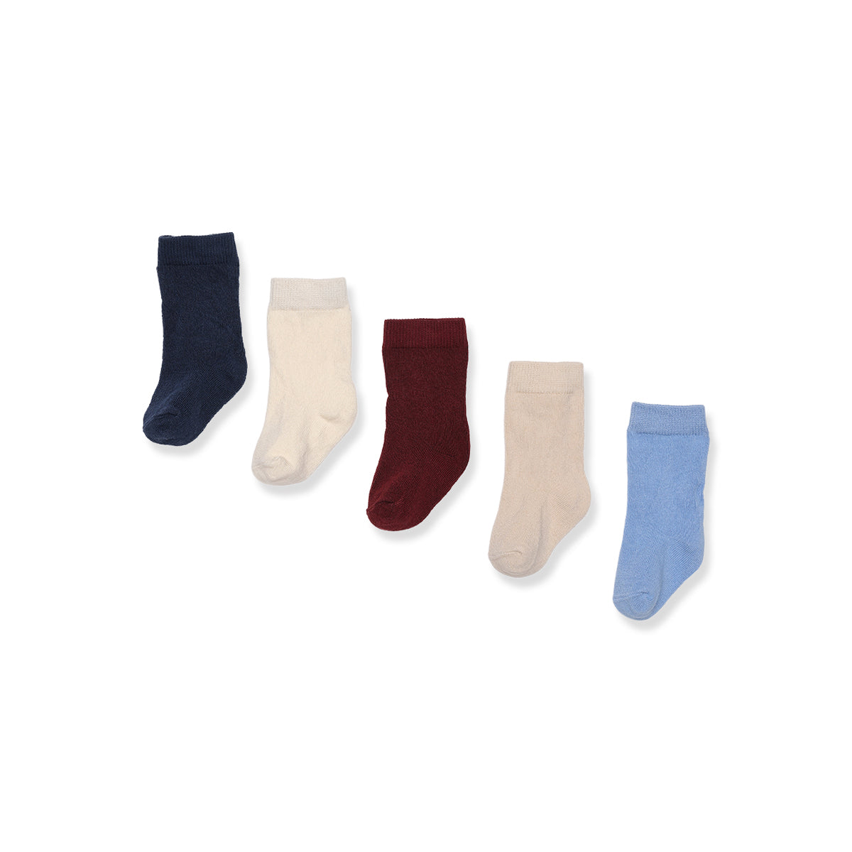 Baby Navy Blue, Ivory, Burgundy, Beige and Light Blue Cotton Blend Socks Pack of 5 Everyday Wear