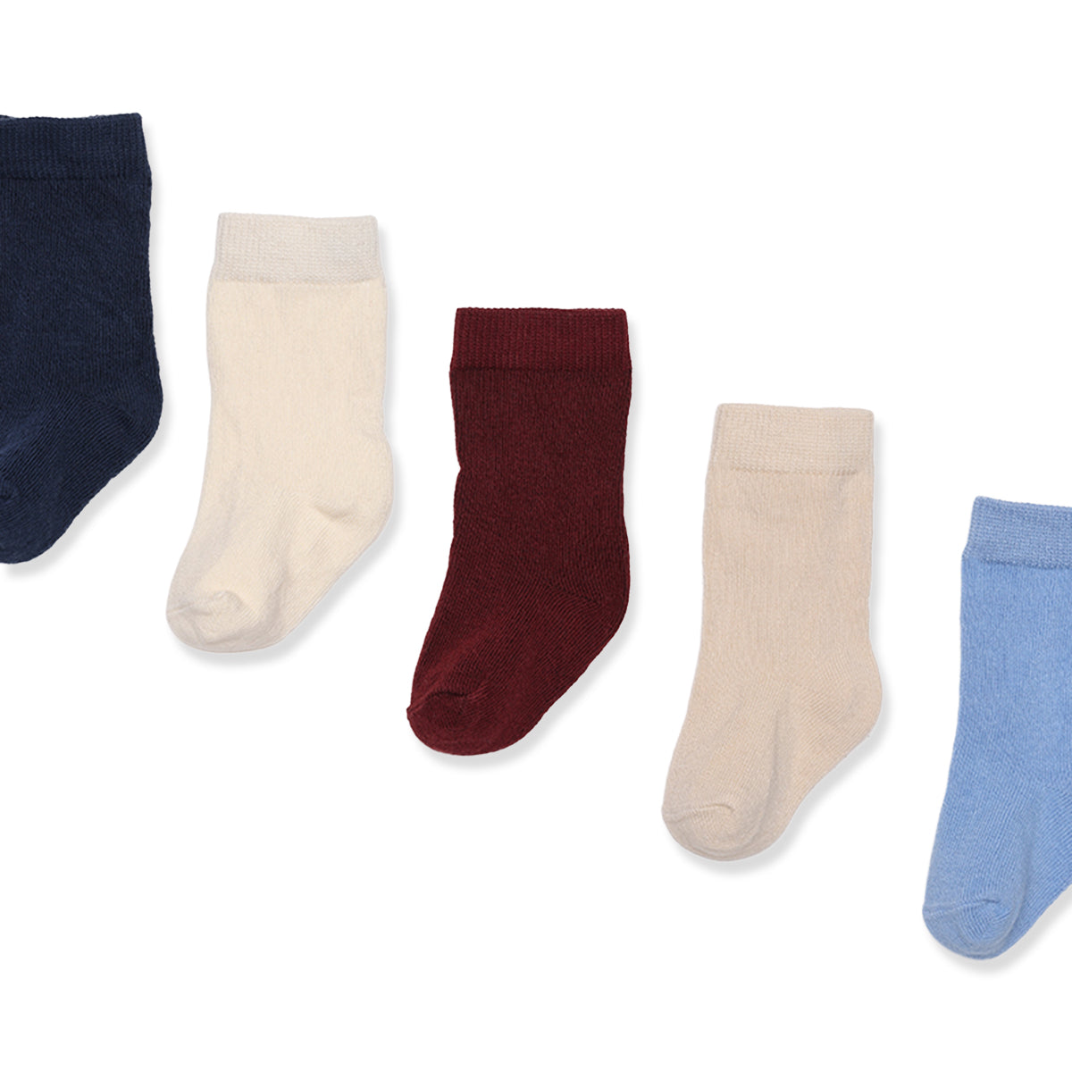 Baby Navy Blue, Ivory, Burgundy, Beige and Light Blue Cotton Blend Socks Pack of 5 Everyday Wear