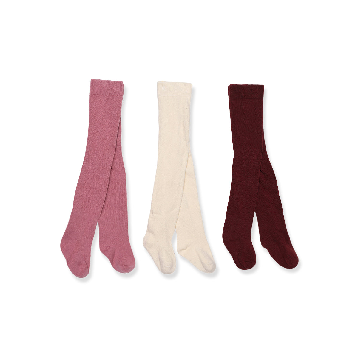 Baby Girls Dusty Pink Off-White And Maroon Cotton Blend Solid Stockings Pack Of 3 Casual Wear