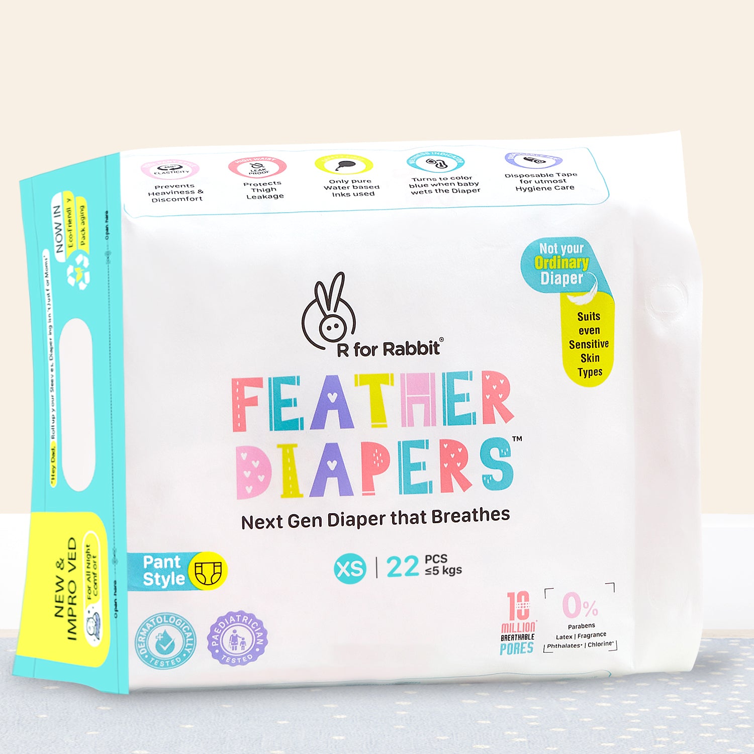 R for Rabbit Feather Diapers Pant Style with 12 Hours Absorption, Flexible Yoga Fit & Chemical Free Protection