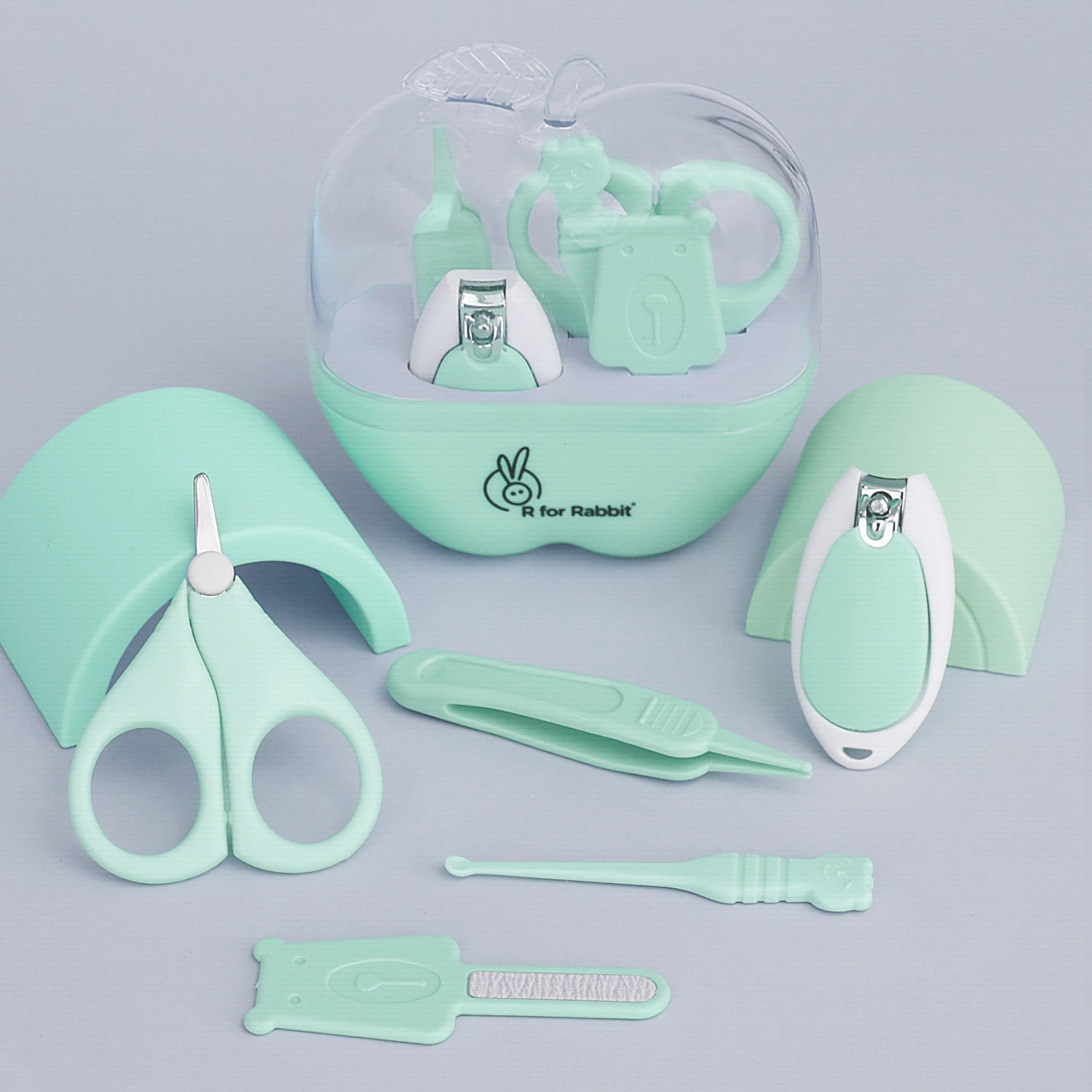 R for Rabbit Stylo Apple Baby Grooming Kit with Nail Cutter, Scissor, Tweezer, Nail Filer & Ear Pick for Newborn Baby Hygiene Care - Mint Green