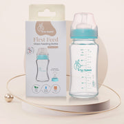 R for Rabbit First Feed BPA Free Glass Feeding Bottle with Anti Colic Wide Neck Design, Soft Silicone Teat & Medium Flow Nipple for Babies 6+ Months - 240 ml